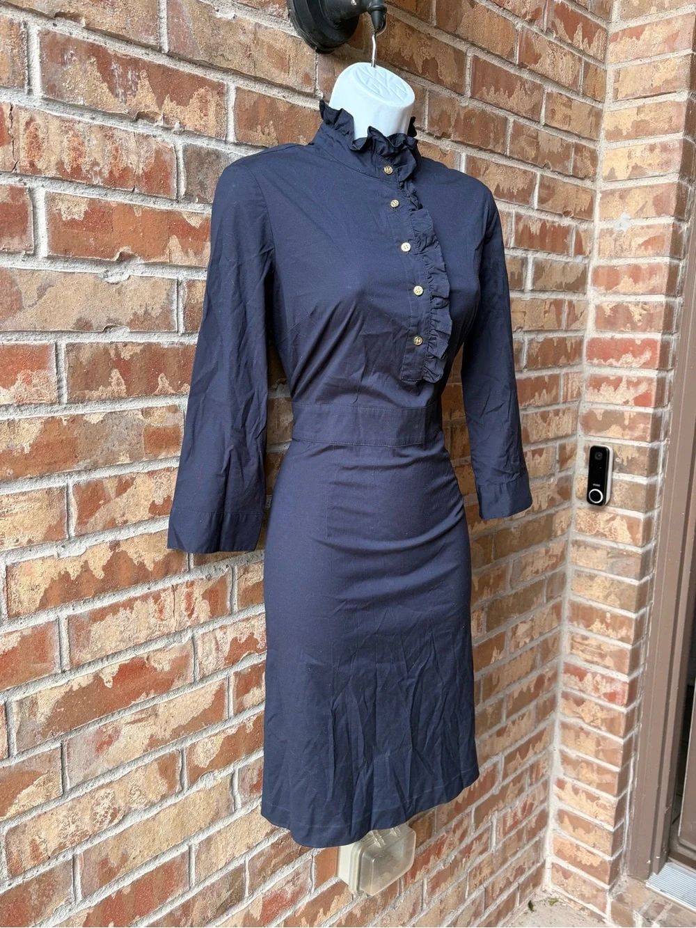 Tory Burch Navy Ruffle-Placket Midi Dress size 4